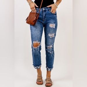 Distressed Straight Leg High Waist Jeans